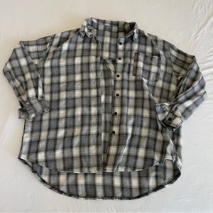 SHEIN Plaid Print Grey White + Black Flannel Drop Shoulder Oversized Blouse